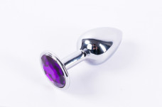 Анальная пробка металлическая серебристая с фиолетовым кристаллом Onjoy Metal Plug Silver Large