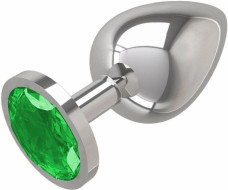 Анальная пробка металлическая серебристая с зеленым кристаллом Onjoy Metal Plug Silver Large
