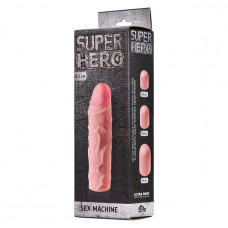 Удлиняющая и расширяющая насадка на пенис Super Hero Sex Mchine (15,5 см , телесный)
