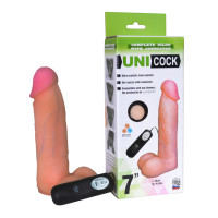 Вибратор с креплением для страпон-трусиков Unicock 7''  ,12 режимов, вторая кожа (19 см, телесный )