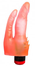 Розовый двойной вибромассажёр гелевый 17 см