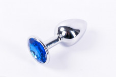 Анальная пробка металлическая серебристая с синим кристаллом Onjoy Metal Plug Silver Small