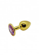 Анальная пробка металлическая золотая со светло-розовым кристаллом Onjoy Metal Plug Gold Small