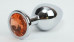 Анальная пробка металлическая серебристая с оранжевым кристаллом Onjoy Metal Plug Silver Small
